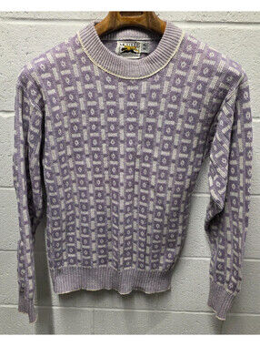 Le Tigre Coogi Style Vintage Knit Cosby Aztec Printed Sweater Purple M 19x27